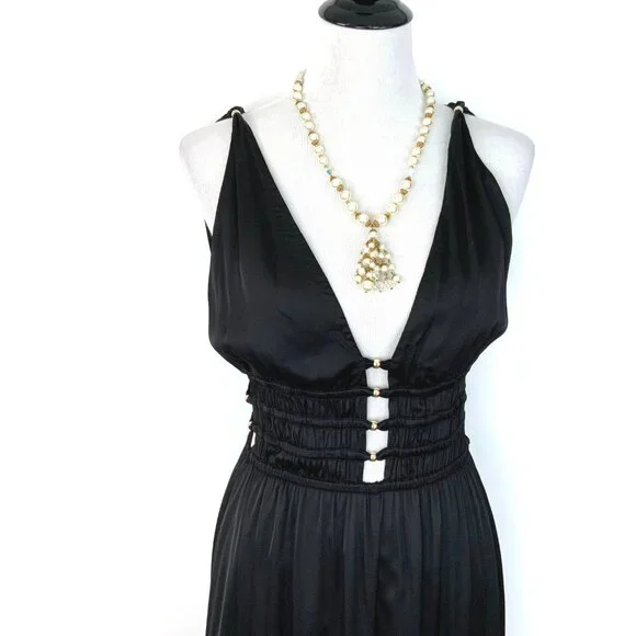 Maje Openwork Satin-Effect Black Maxi Dress Party Prom  Sz 38 (4) - Picture 5 of 16